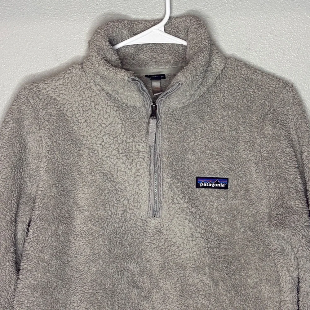 Patagonia Los Gatos 1/4 Zip Sherpa Fleece Pullover Grey/Beige Womens Small